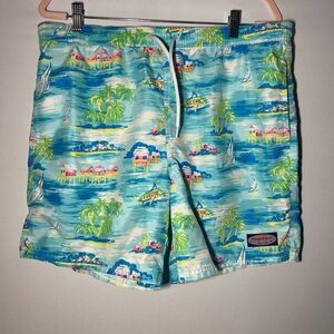Vineyard Vines Tropical Swim Shorts - Blue and Green